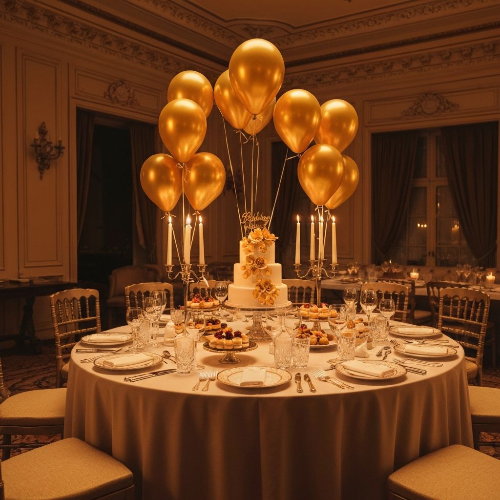 Décoration d'anniversaire luxueux avec ballons dorés