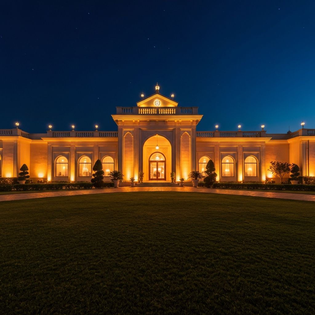 Entrée du Salon Le Vent illuminée la nuit